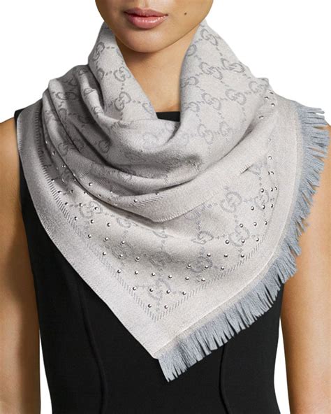 gucci grenne grey|GG wool jacquard scarf in grey .